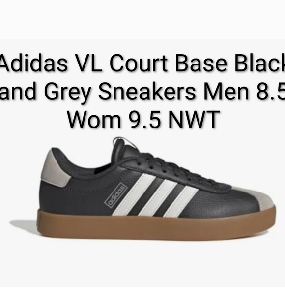 adidas Other - Adidas VL Court Base Black and Grey Sneakers Men 8.5 Wom 9.5 NWT